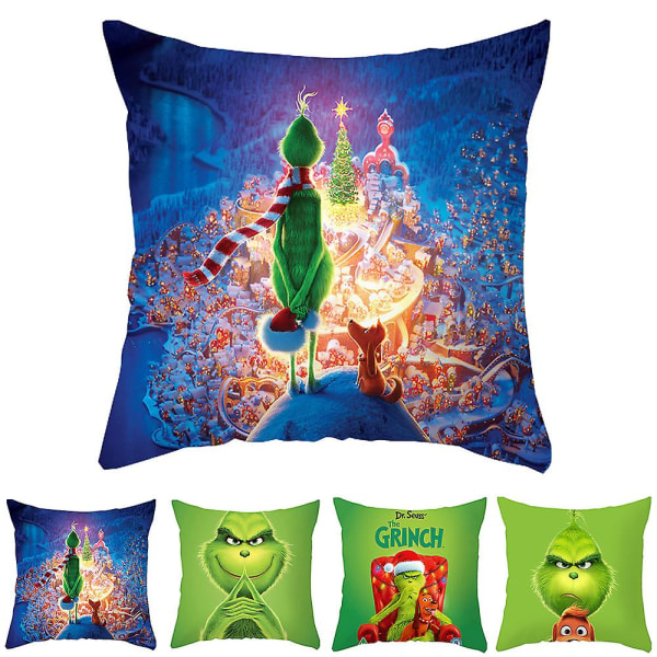 Christmas The Grinch Theme Putetrekk Kast Grønt Monster Putetrekk Sofadekorasjoner A B C D 4Pcs