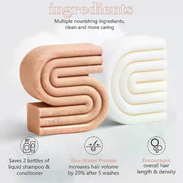 Ris Bar Shampoo & Conditioner Sæt til Hårvækst - Solid Shampoo & Conditioner Bar Sæt til Styrkelse af Hår