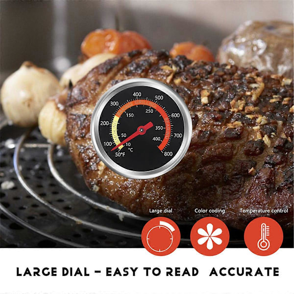 Grilltermometer Røyk Temperaturmåler Kullgrill Pit Røyk Termometer Varmeindikator for