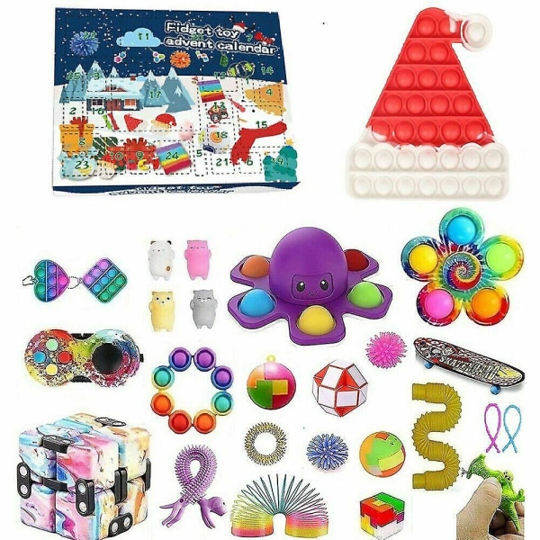 Jule-adventskalender Fidget-legetøj 24 dages nedtællingsblindboks til børn, juledekompressionsgave Christmas Hat
