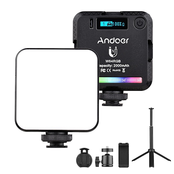 Andoer W64RGB Tasku RGB LED Videovalo Sarja Videoneuvotteluvalo CRI95+ 2500K-9000K Himmennettävä 2