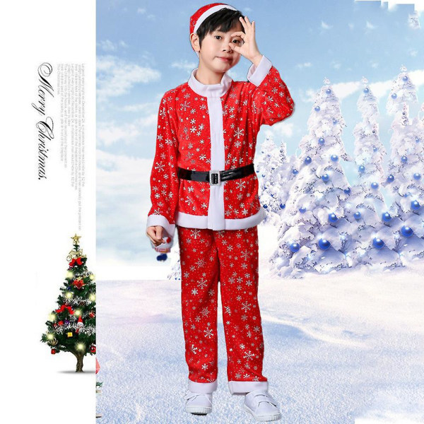 Jul Drenge Piger Fem Point Star Decors Outfit Sæt Jul Festlig Rød Julemand Cosplay Kostume Fancy Dress Boys 4-5Y
