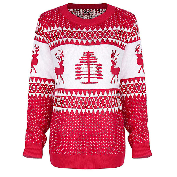 Julesweater Kvinde Juletræ Hjort Varm trøje Strikket O-halstrøje Red M