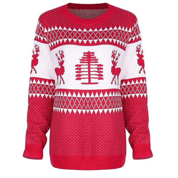 Julesweater Kvinde Juletræ Hjort Varm trøje Strikket O-halstrøje Red S