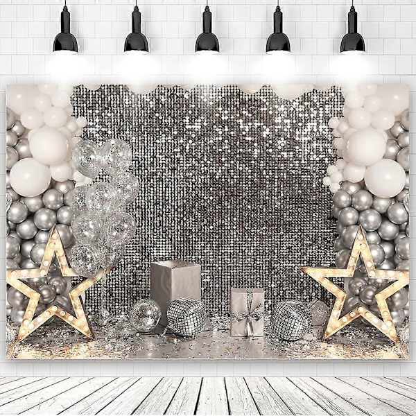 7x5ft Glitter Sølv Disco Party Bakgrunn Kvinner Bursdag Resepsjon Fotografering Bakgrunn Kakebord Dekor Bakgrunn Voksen Barn Portrett Bakgrunn