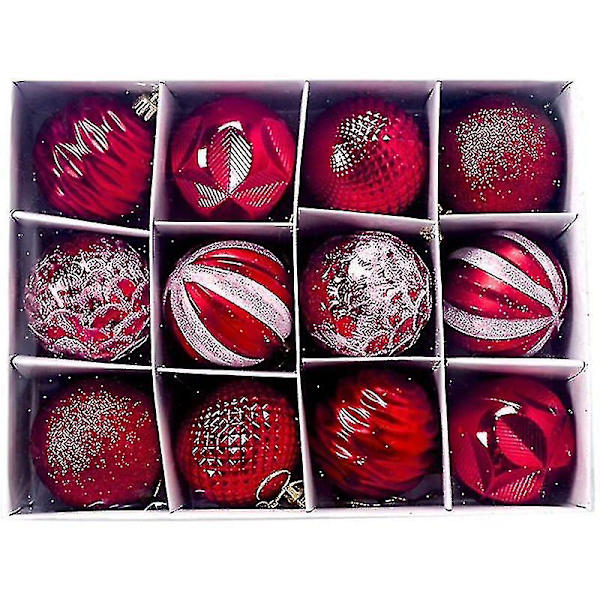 Julgranskulor 12 bitar 6 cm plastkulor Set med hängare Julgransprydnader för juldekoration