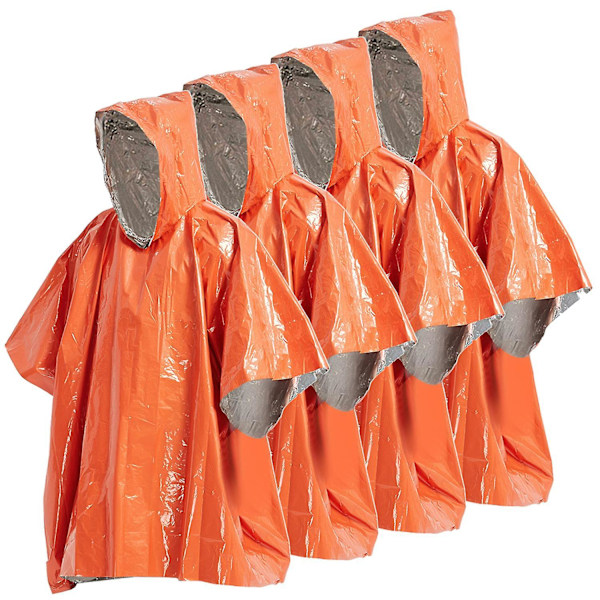 4-pack Nödregnponcho Termisk Filtponcho Väderbeständig Utomhusöverlevnad Campingutrustning