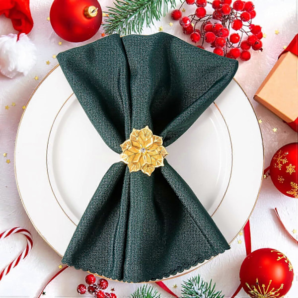 Juleservietringe - Guld Blomst Servietholder til Julefrokost Middag Bryllup Spisebordsdekoration (Sæt med 8)