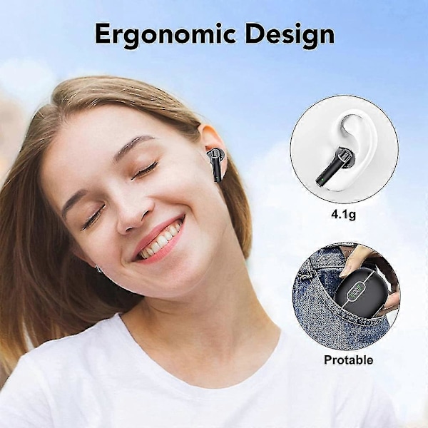 Trådløse ørepropper, Bluetooth hodetelefoner 5.3, Bluetooth ørepropper In-ear LED-display Ipx5 Vanntett Sport Headset For Android Ios, svart