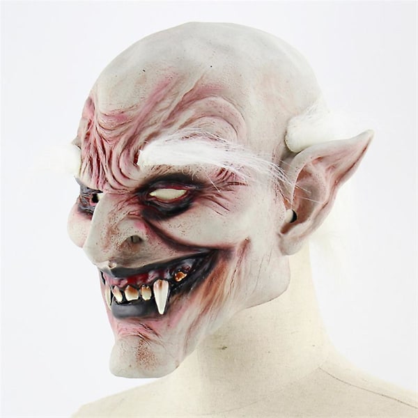 Halloween Horror Mask, Demons Latex Mask Med parykk, Creepy Cosplay Costume Party Propswhite Hairfree Freight