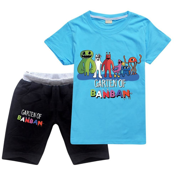 Baby Flickor Pojkar Cartoon Garden Of Banban Barn Bomulls Kortärmade Toppar+shorts Set Sommar Barn Träningsoverall Sportkläder Set blue gray 100cm