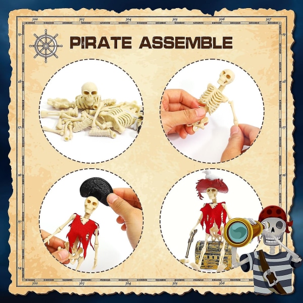 Pirate Treasure Gravesett Grave opp Gull Diamant Edelstein Piratskjelett Monteringsleker Arkeologiske utgravningssett Gaver til barn