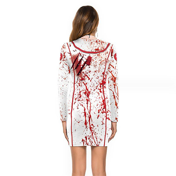 Kvinders Halloween-kostume Skeletkjole Langærmede Stretchy Kort Mini Kjole style 3 XL