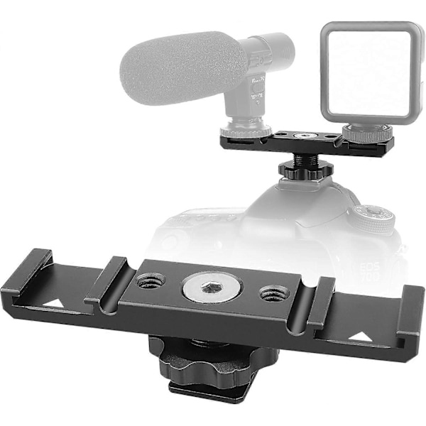 Blixtskofäste Dubbel Blixtsko Förlängningsarm, Aluminium Monteringsplatta Adapter, Dubbel Förlängningsblixtsko för LED Videobelysning, Displayenheter