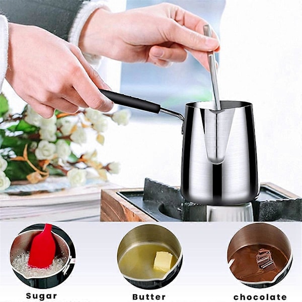 Rustfrit Stål Smør- og Kaffevvarmer, Tyrkisk Kaffekande, Mini Smeltedigel til Smør og Mælkekande