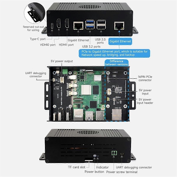 Multifunktionelt Mini-Computer Kit Designet til 5, Aluminium Alloy Kabinet til PCIe Adapter A