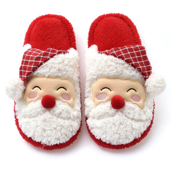 Jultofflor i bomull, dam i plysch, vinter varm fluffig päls tofflor halkfria sulor inomhus par skor Red 42-43(FIt 41-42)