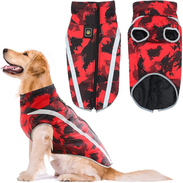 Vanntette hunde-vinterfrakker, kaldtværs-hundejakker med reflekterende striper og selehull Varme hundeklær Red 2XL