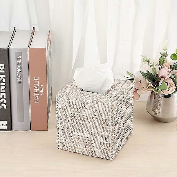 1 stk. Firkantet Rattan Boks til Serviet Dekoration - Papirserviet Opbevaringsboks Servietboks Napkin Organizer til Hjemmekontor