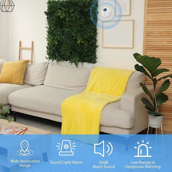 3-pack Rök- och kolmonoxiddetektor 2-i-1 CO- och rökdetektorer LCD-display Smart detektor