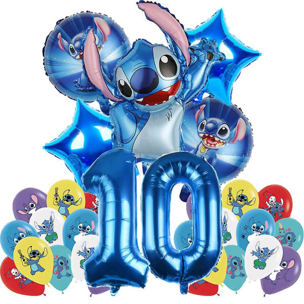 Lilo & Stitch Tema Fødselsdagsfest Dekoration Børnelegetøj Gave Latex Aluminiumsfolieballon Engangsservice Event Supplies Balloon Set 10