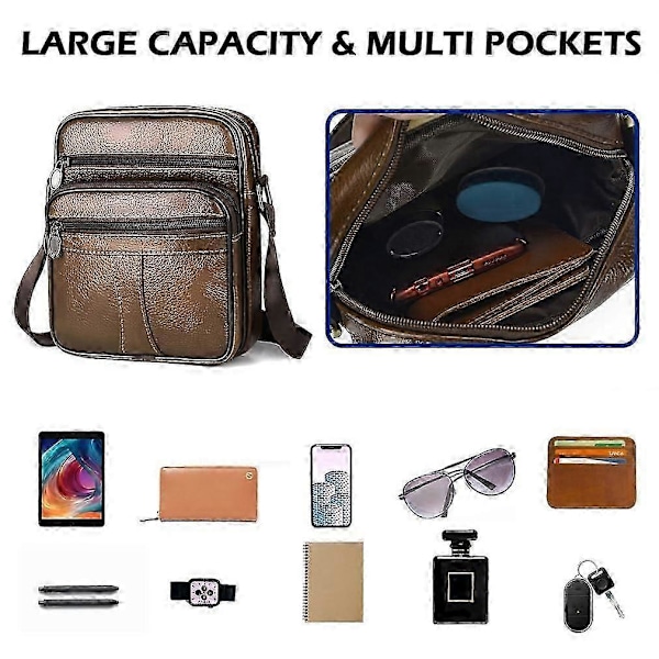 Herrar Liten Äkta Läder Handväska Axelväska Portfölj Business Messenger Ryggsäck Crossbody Casual Sling Herrgåva