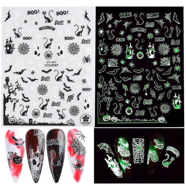 Halloween Nail Stickers 3d lysande Halloween Nails Självhäftande Nail Sticker Nail Art Dekaler Halloween Nail Art Designs Halloween Skull Gho