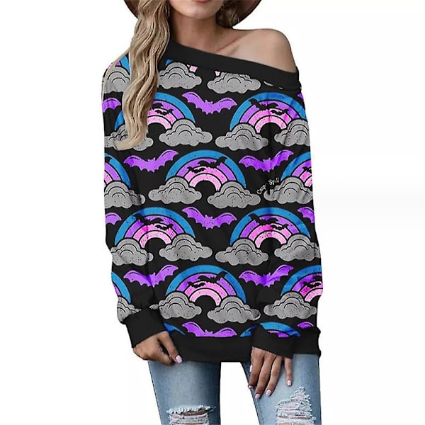 Kvinder Slouchy Shirts Halloween Græskar Langærmede Sweatshirts Pullover COLOR 8 4XL
