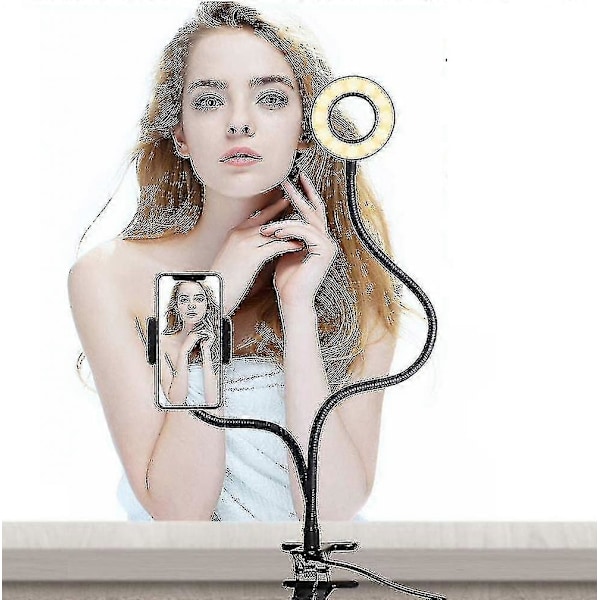 2-i-1 LED Selfie Ring Light Bordsfäste med Ljushållare för iPhone