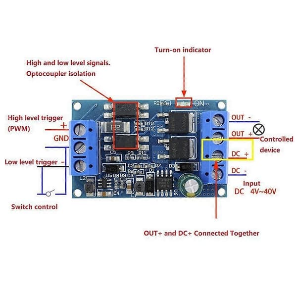 DC 4V-60V MOS Trigger Driver Modul Elektronisk Switch Kontrolkort Modul med PWM Kontrol til Høj/Lav Niveau Trigger Blue