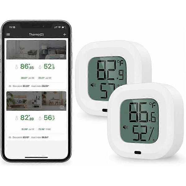 2 stk. Bluetooth Hygrometer Termometer, Fuktighetstemperatursensor med
