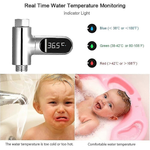 Baby Badtermometrar, LED Vattentermometer Digital Display Duschtemperatur 0~100 Celsius/fahrenheit, 360 Roterande