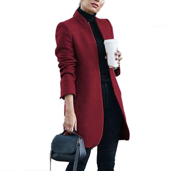 Naisten talvinen business-takki pystykauluksella, puolipitkä, slim fit, pitkä fleece-takki