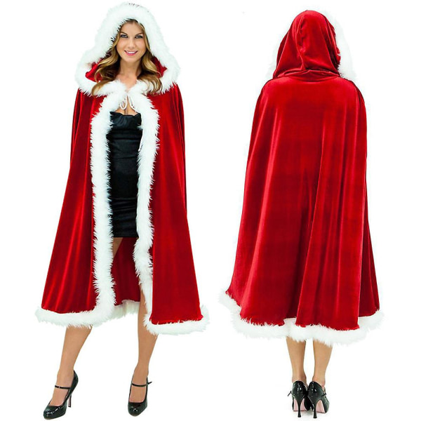 Jul Kvinner Mrs. Santa Claus Cosplay Cape Vintage hette kappe Xmas Party Fancy Dress Up kostyme
