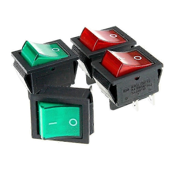 4 kpl Punainen/Vihreä Keinukytkin On/Off 16A 250V