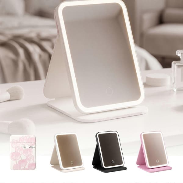 Resevänlig LED-skönhetsspegel, högupplöst reflektion med stabil bas, perfekt för hotell, kontor eller sovrum white 1pcs