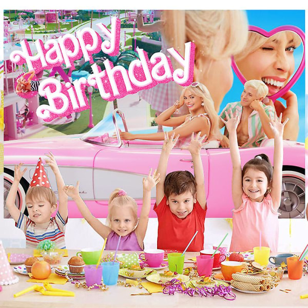 Barbiee Bursdag Bakteppe Fest Banner Rom Veggdekorasjon Fotorekvisitter Baby Shower Bakgrunn Søte Bakgrunner Barn Jenter Gave 100X150cm 5