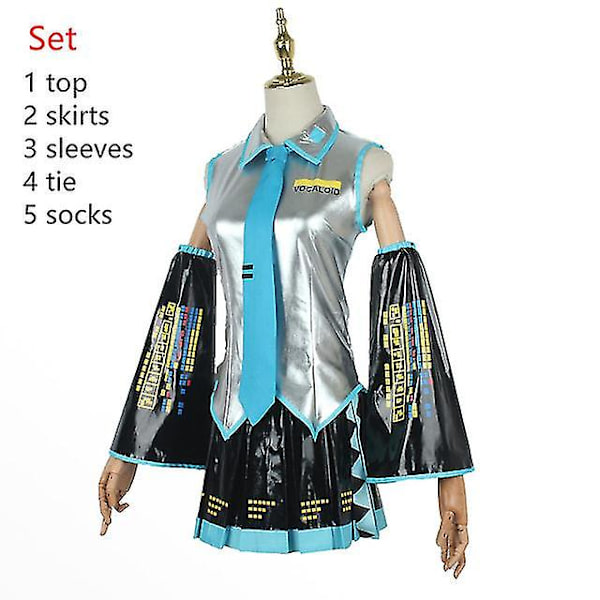 Nyt Trend Miku Cosplay Kostume Med Midikjole og paryk til kvinder/mænd 3 M
