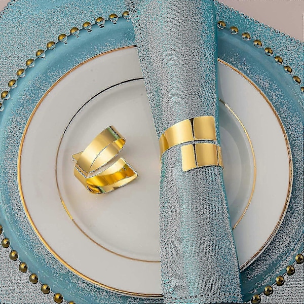 8 stk. Servietringe i Metal, Servietholdere i Guld, Servietringssæt til Jul, Bryllup, Fest, Banket, Middagsborde, Dekoration (Guld)