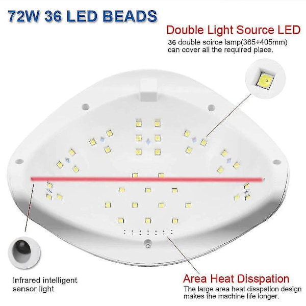 Negletørrere UV Lampe 72w 5 Pro Led Neglelampe