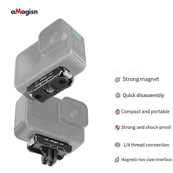 Magnetisk hurtigutløserbrakett er egnet for Gopro12/11/10/9/8 actionkamera hurtigutløseradapter