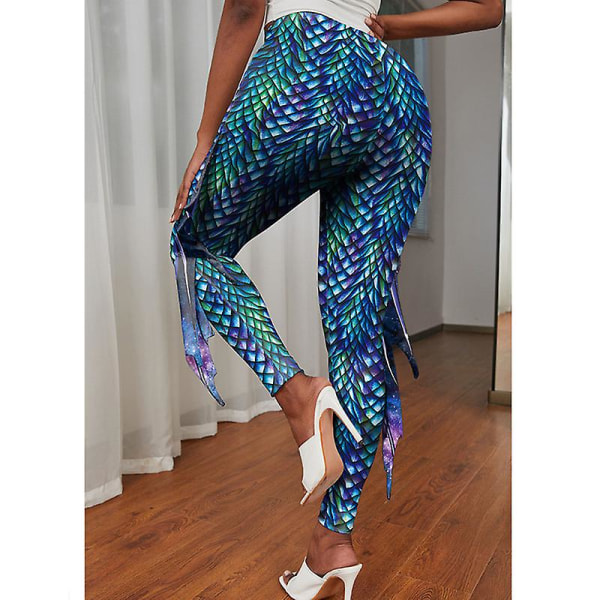 Yoga Print Leggings For Women Fish Scale High Waisted Bukser Halloween Costume Tights style 1 L