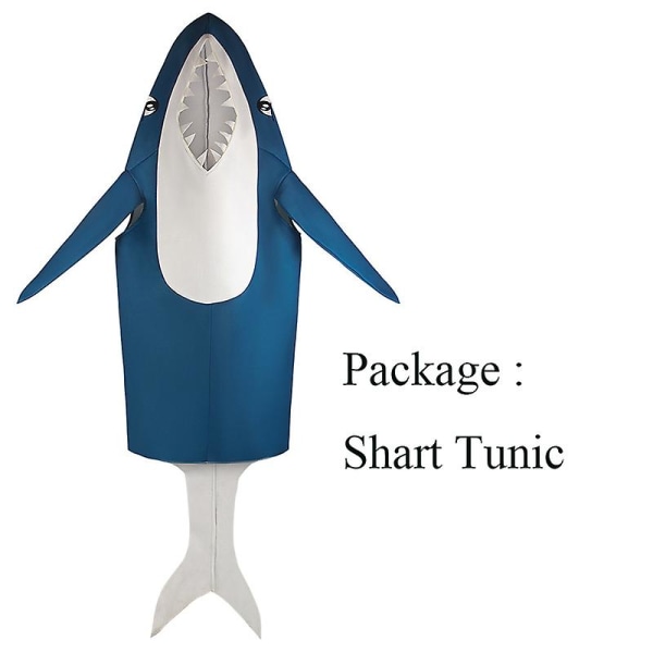 Unisex Mænd Blå Full Body Shark Voksenkostume Tunic