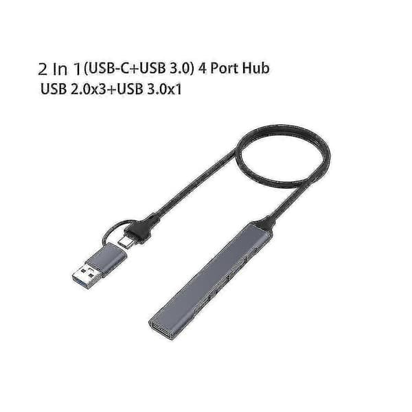 2-i-1 (USB-C+USB-A) 4 Port Hub USB 2.0x3+USB 3.0x1 5Gbps Snabb Överföring Slim Mini USB3.0 Hub USB