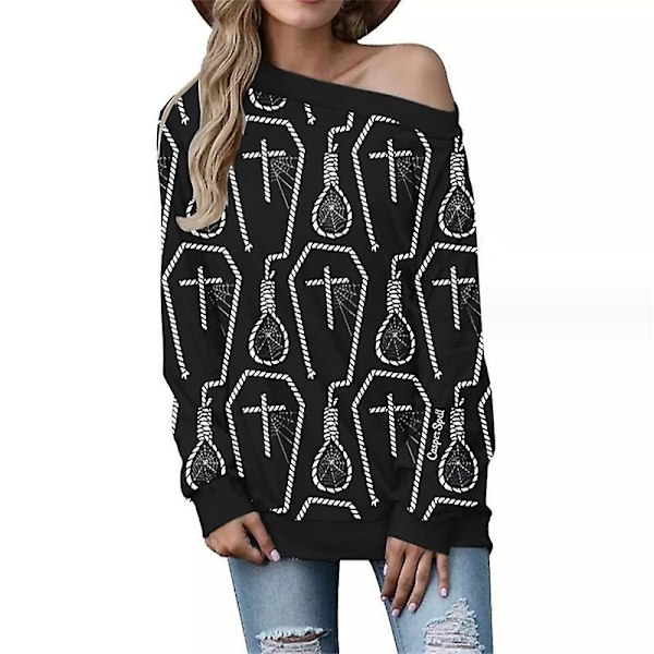 Kvinder Slouchy Shirts Halloween Græskar Langærmede Sweatshirts Pullover COLOR 6 L