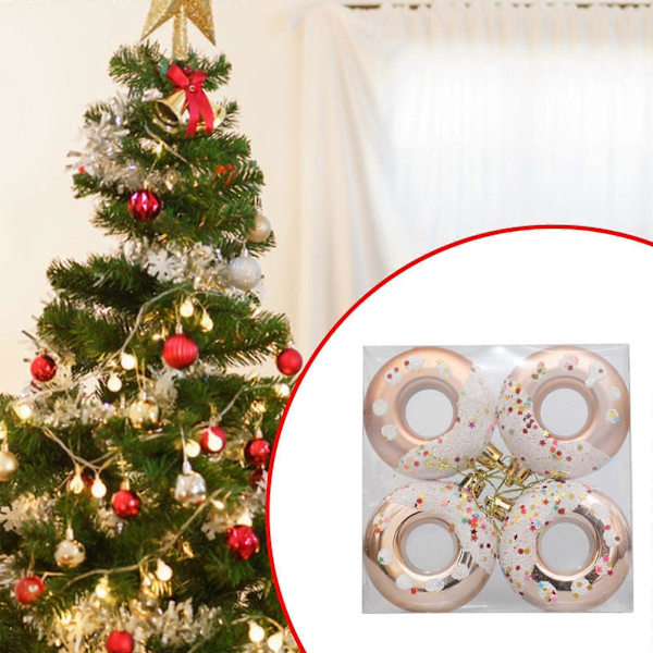 4 Stykker Donut Julepynt Festartikler Juletre Anheng Donut Hengende Dekorasjon for Vindu Veranda Festivaler Balkong
