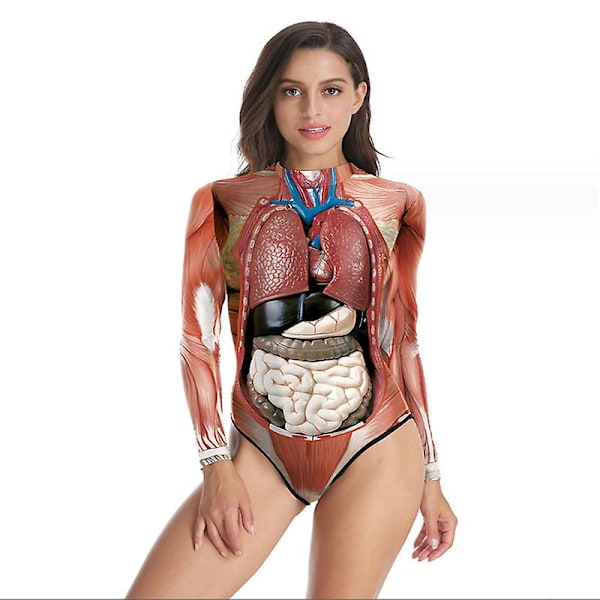 Halloween Kvinder Digital Skeleton Stram Badedragt i ét stykke med lynlås style 1 L-XL