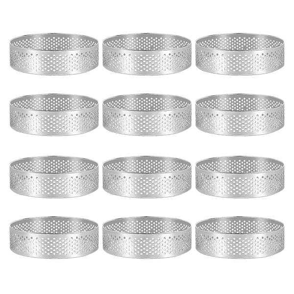 12 Pakke Rustfrie Terteformer 3 Tommer, Perforert Kake Mousse Ring, Kakeform, Rund Kakebaking