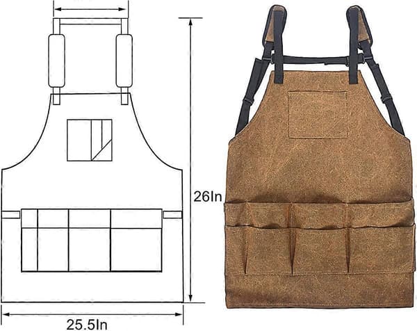 Snickarförkläden med 9 verktygsfickor Slitstark canvas Vadderade axelremmar Justerbar midja