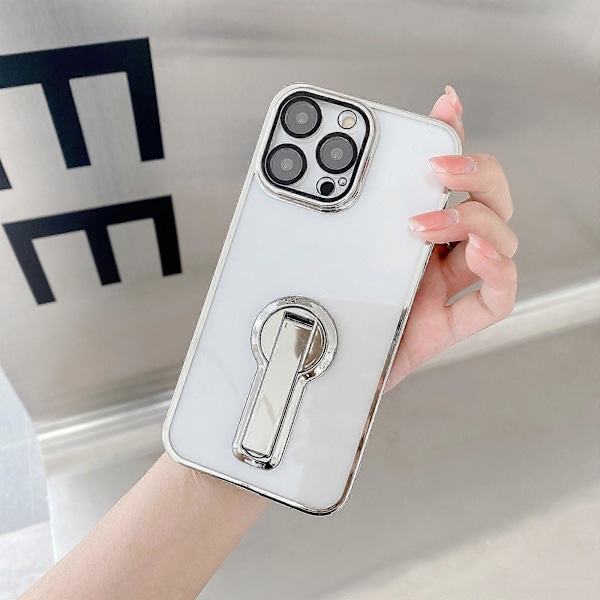 Gennemsigtigt cover til iPhone 15 Pro Max/ 15 Ultra med skærmbeskytter, indbygget magnetisk ring-støttefod med plating